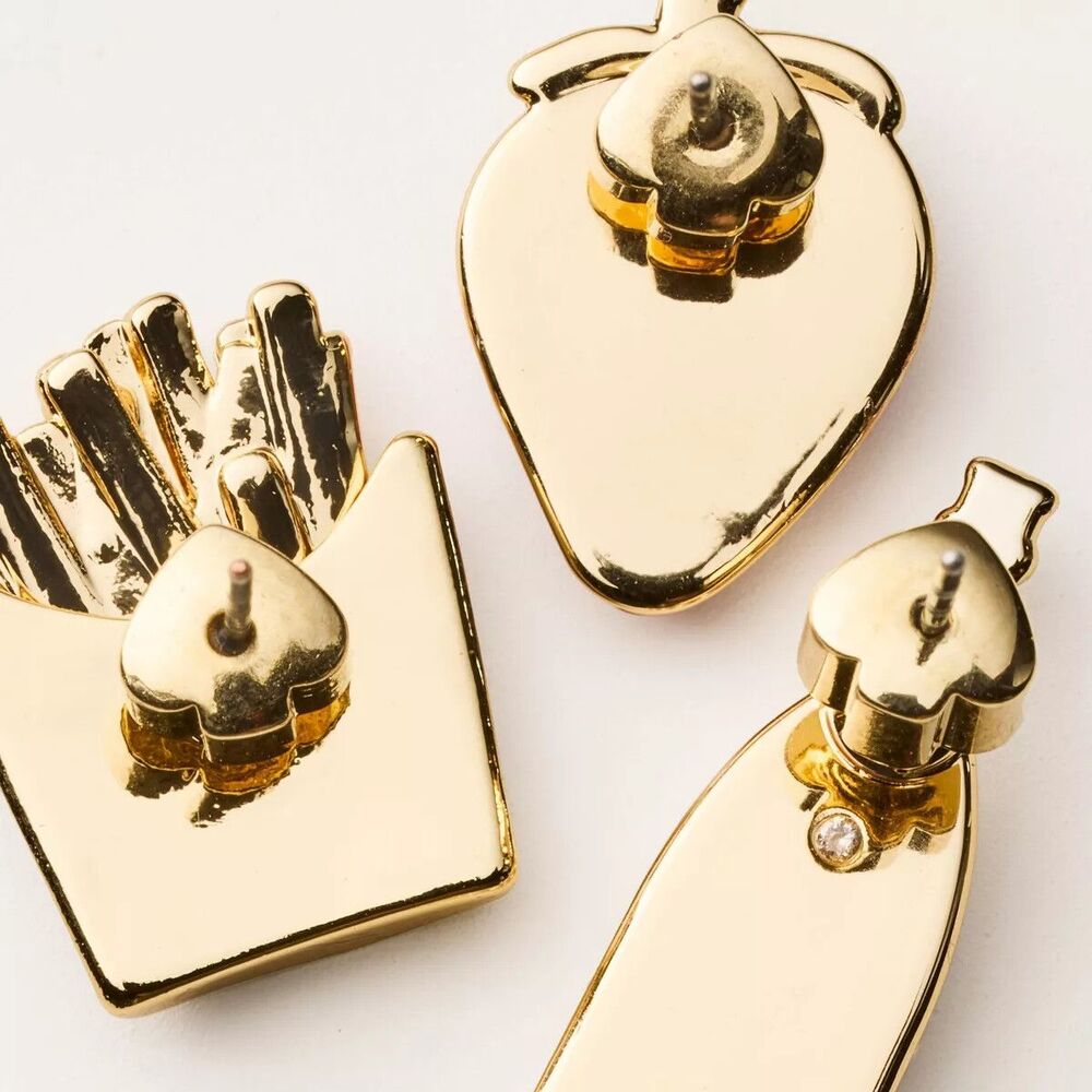 Kate Spade New York Target Earring Set Of 3 Fries Champagne Strawberries - Picture 4 of 7